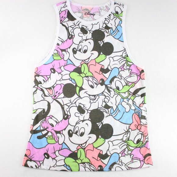 Disney Mickey Mouse & Friends Tank Top Juniors' Sizes White Graphic Knit - Picture 1 of 6